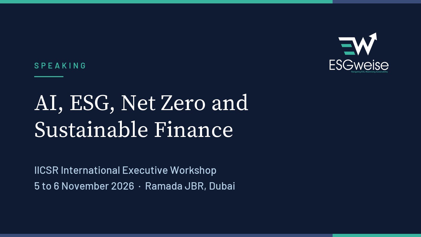 Sumit Agarwal speaks at the IICSR executive workshop on AI, ESG and sustainable finance in Dubai
