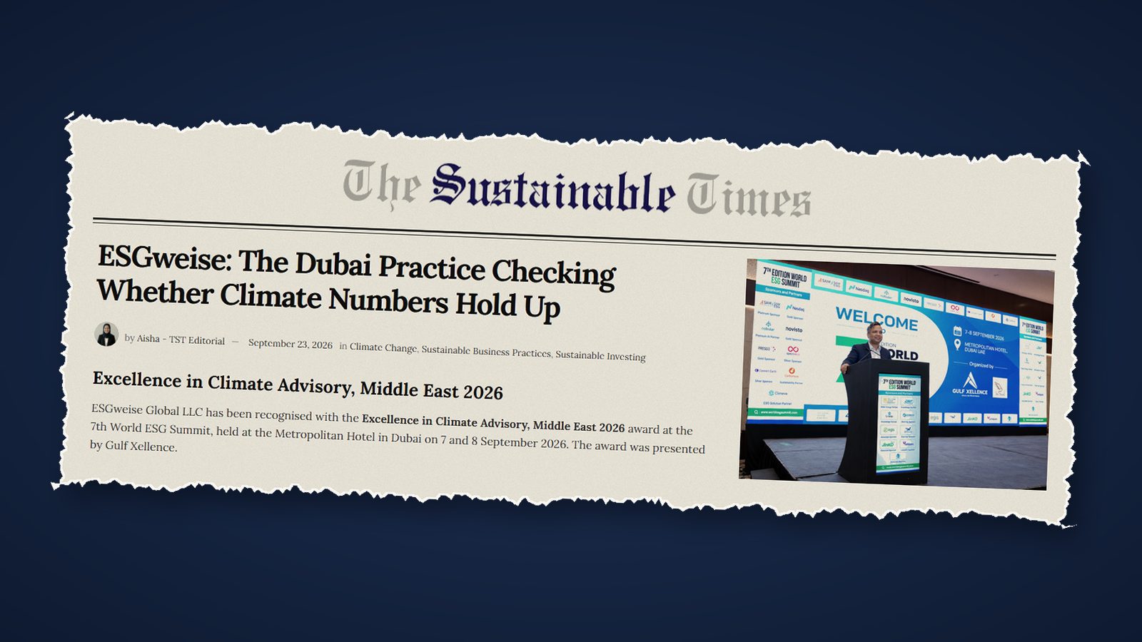The Sustainable Times profiles ESGweise after its climate advisory award