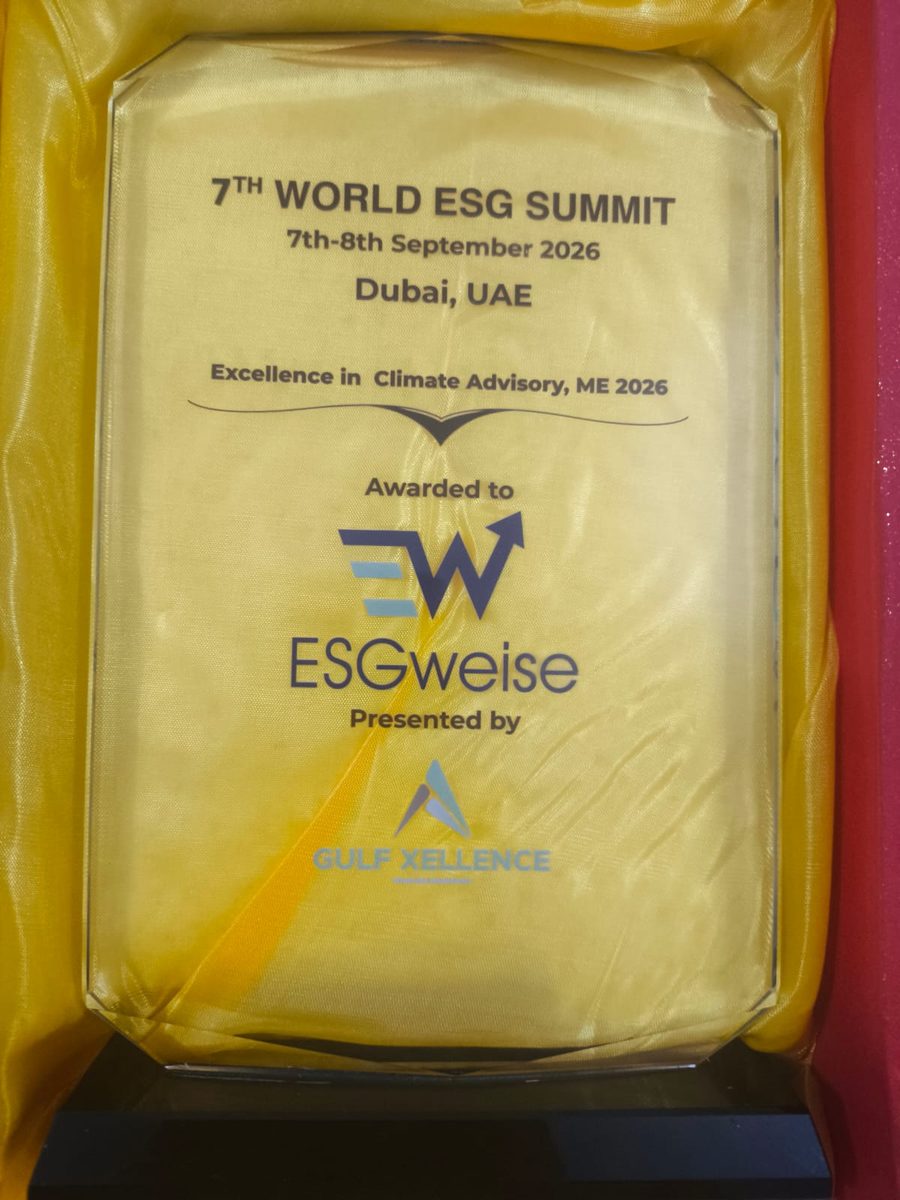 The Excellence in Climate Advisory, ME 2026 plaque, awarded to ESGweise and presented by Gulf Xellence