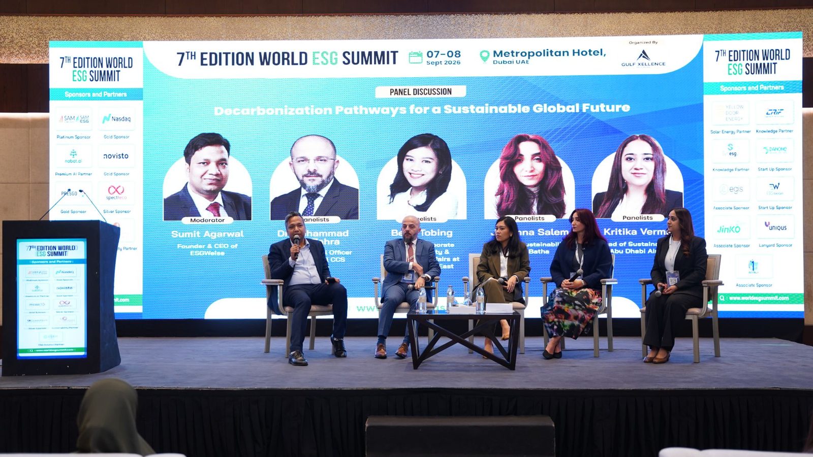 The Decarbonization Pathways panel seated on stage at the 7th World ESG Summit